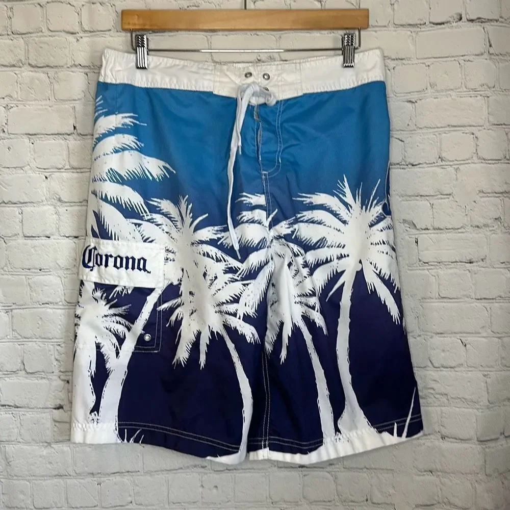 Corona Mens Blue White Swim Trunks Board Shorts Swimwear‎ size XL
